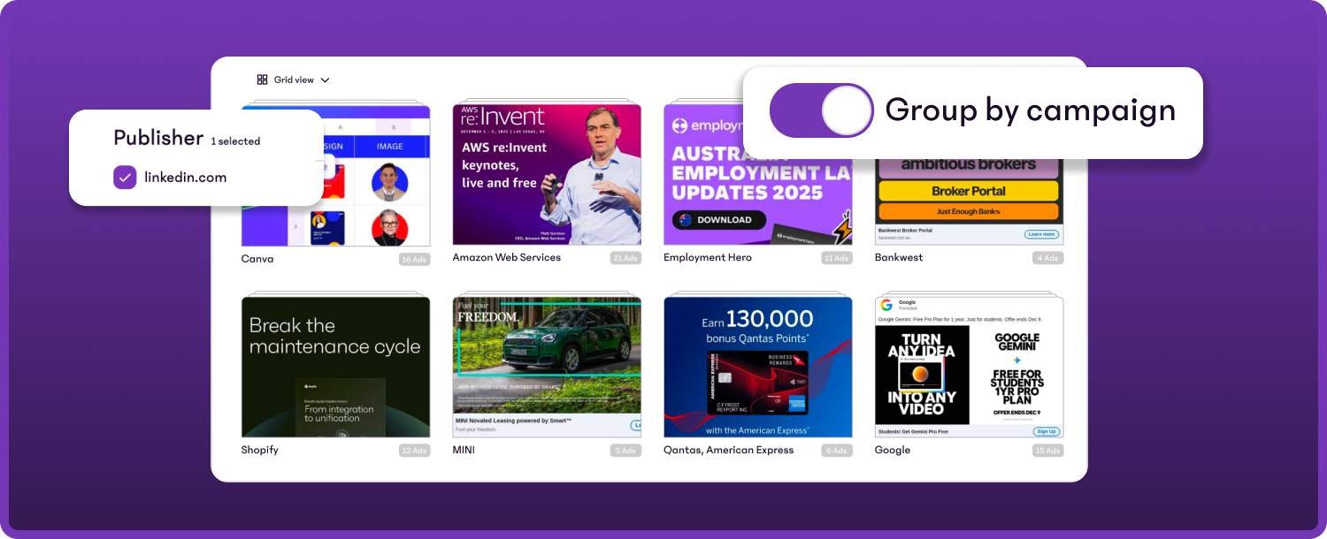 Group ads by campaign inside Advertising Creative library